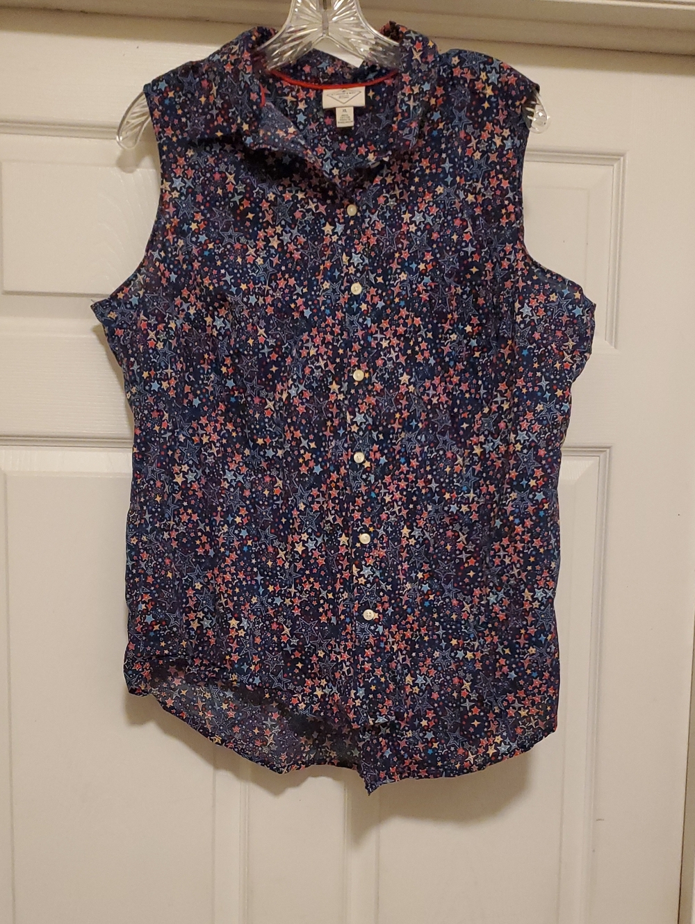 St. John's Bay Navy Star Print Button-Front Top